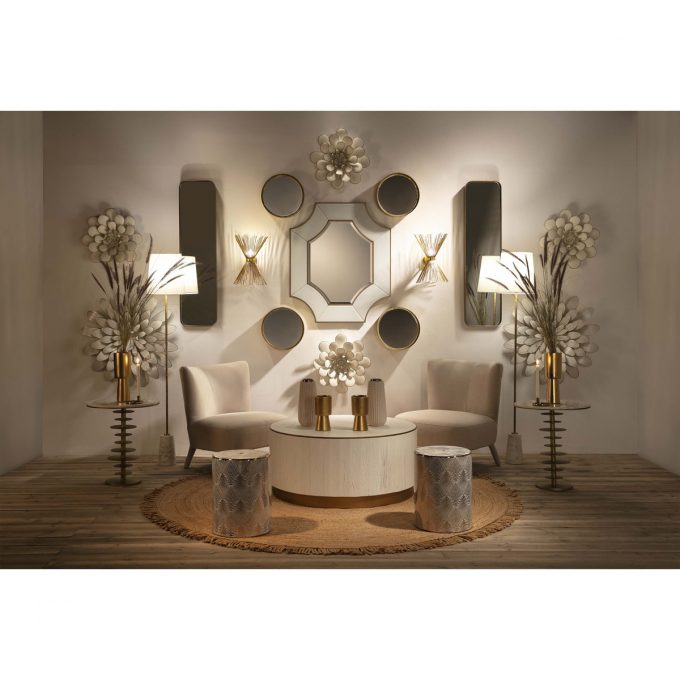 Escultura 80x12 Metal Blanco-Dorado