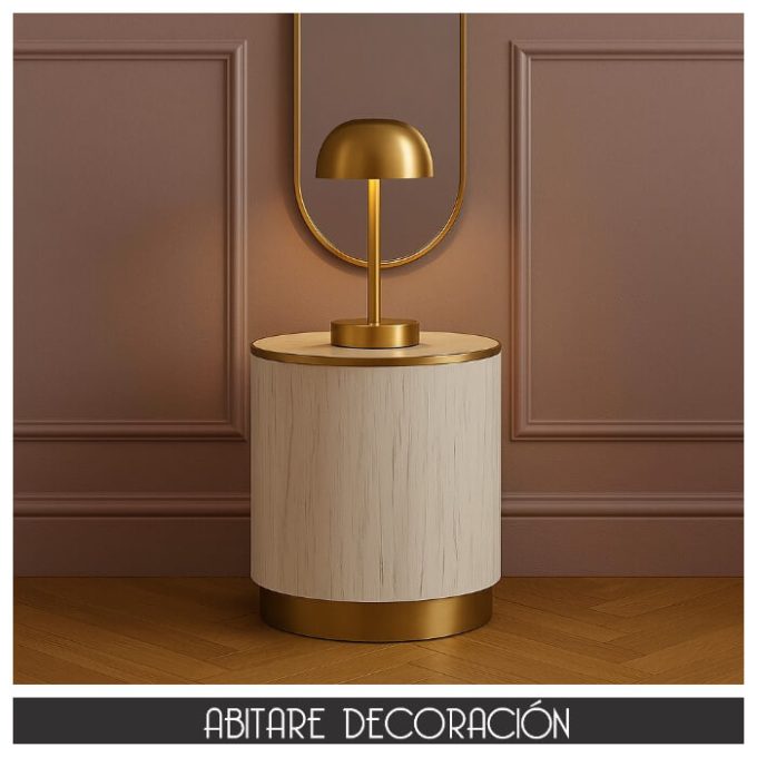 mesa auxiliar de diseño madera y metal dorado