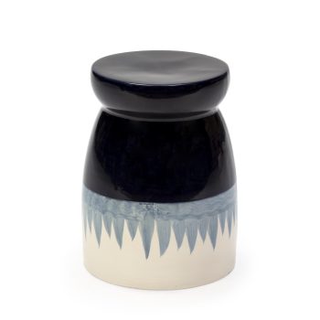 Taburete cerámica blanco azul