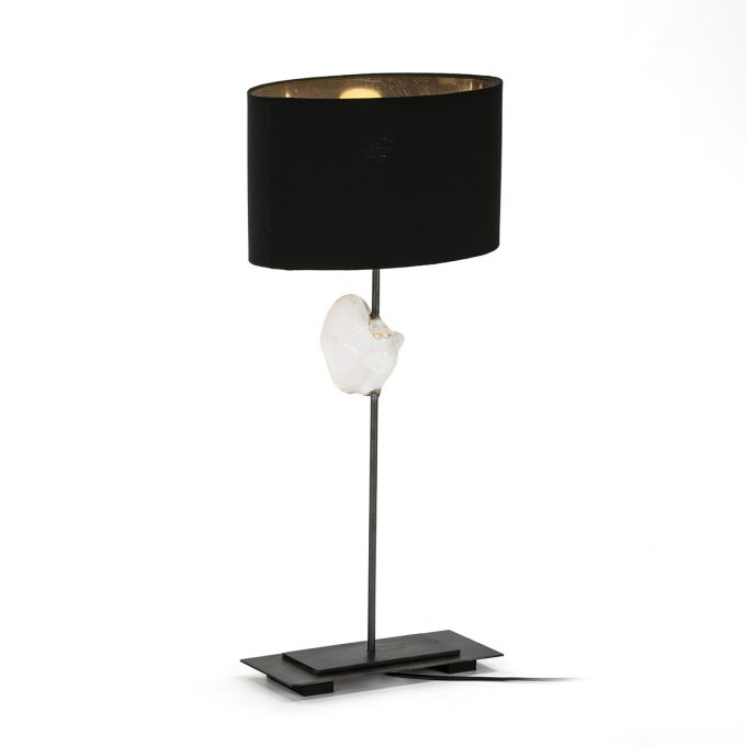 LAMPARA SOBREMESA 30x13x53 NACAR-METAL CON PANTALLA NEGRO