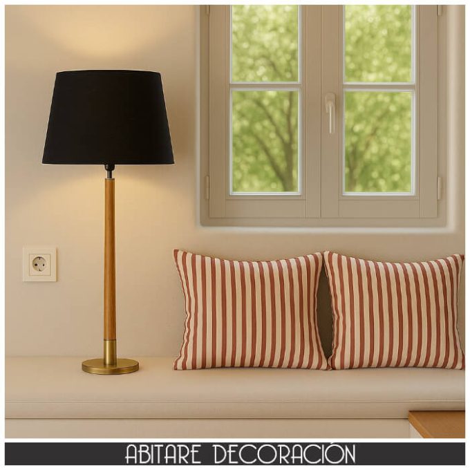 lámpara auxiliar dorado madera natural recibidor