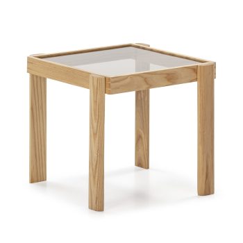 mesa auxiliar cristal madera