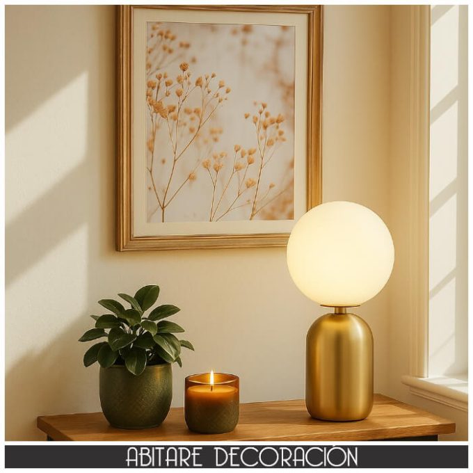 LAMPARA SOBREMESA 20x20x43 METAL DORADO-CRISTAL BLANCO