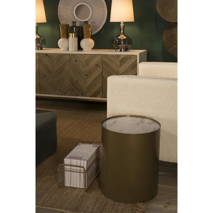 MESA AUXILIAR 40x40x50 METAL DORADO-MARMOL BLANCO