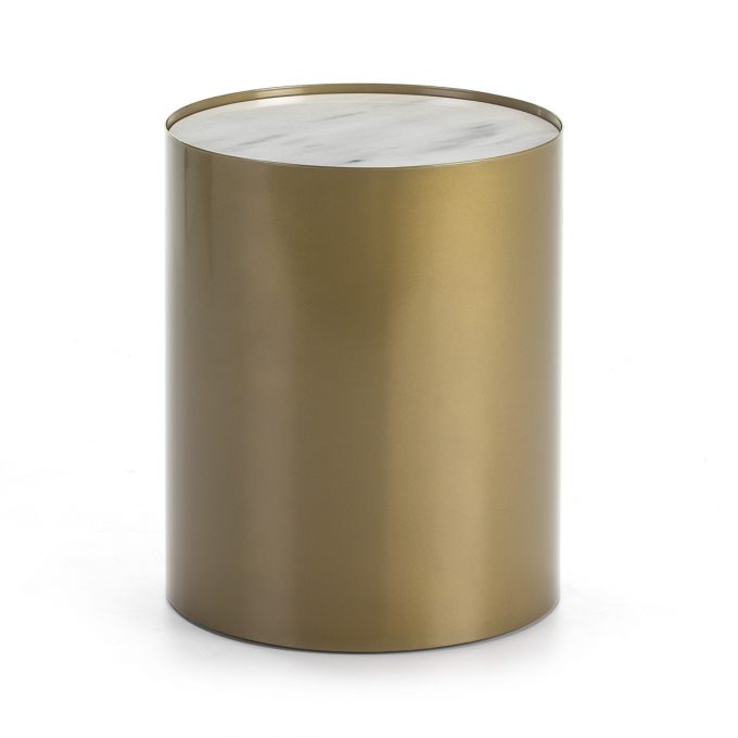 MESA AUXILIAR 40x40x50 METAL DORADO-MARMOL BLANCO