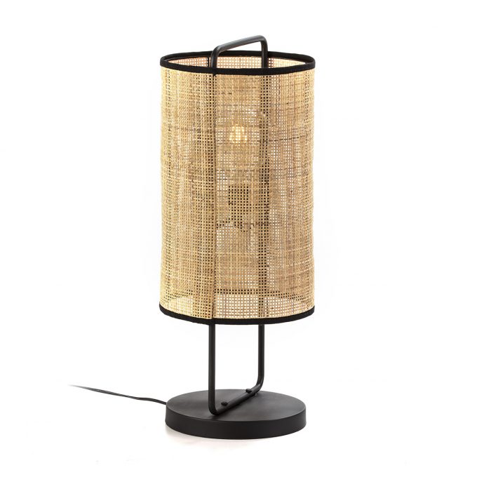 LAMPARA SOBREMESA 27x27x67 METAL NEGRO-RATAN NATURAL