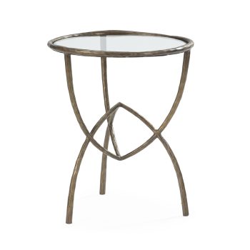 Mesa auxiliar dorada de cristal y metal – diseño elegante