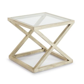 MESA AUXILIAR 60x60x55 CRISTAL-MADERA BLANCO VELADO