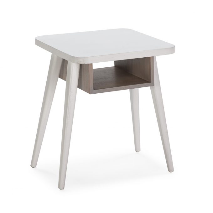 Mesa Auxiliar 50x50x60 Madera Blanco-Natural con Pátina Gris