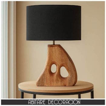 lámpara de sobremesa artesanal de madera de mango natural