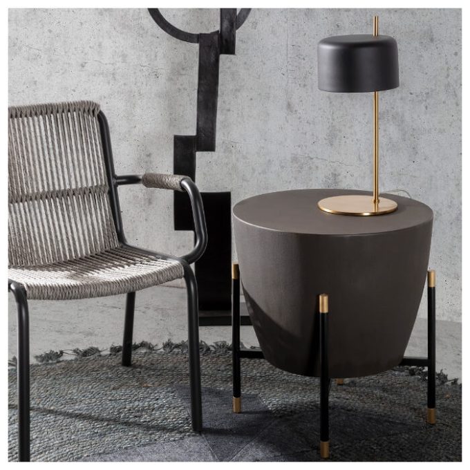 Mesa Auxiliar 52x52x55 Madera-Metal -- Gris-Negro-Dorado
