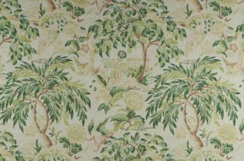 tela estampada botánica aves color verde