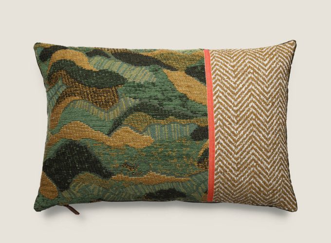 cojin decorativo 60x40 verde, espiga y naranja