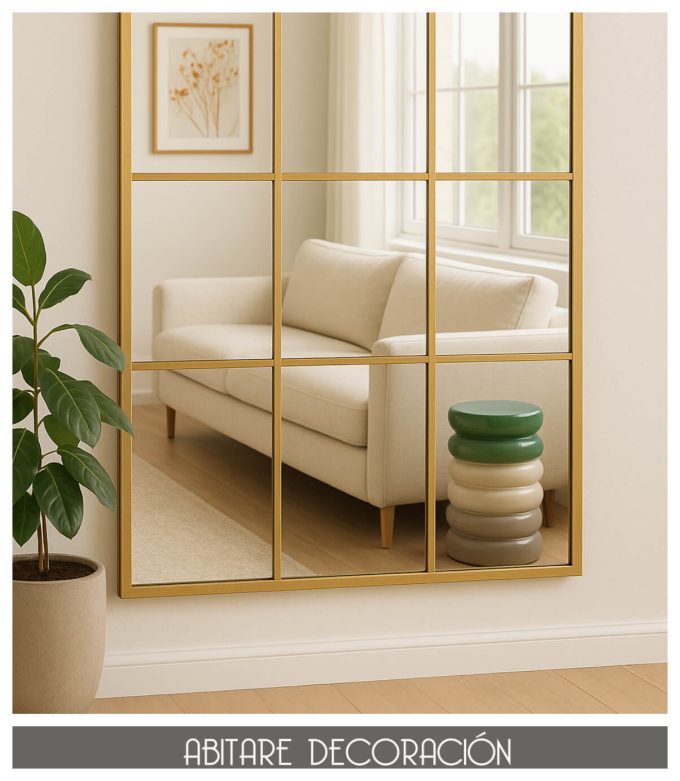 Espejo ventana decorativo dorado rectangular