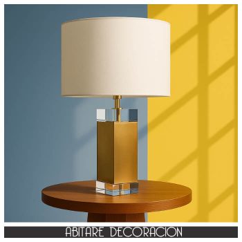 lámpara sobremesa para mesita auxiliar de diseño acrílico dorado