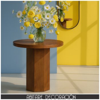 mesa auxiliar de madera redonda decorar interiores