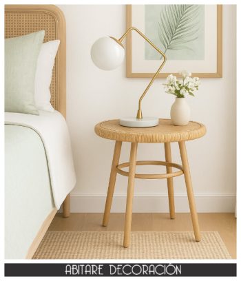 mesa de mimbre natural para decorar el dormitorio