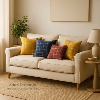 Tela de cuadros burdeos, ocre y azul elegante para tapizar sillas y cojines