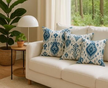 Tela Ikat azul para cojines